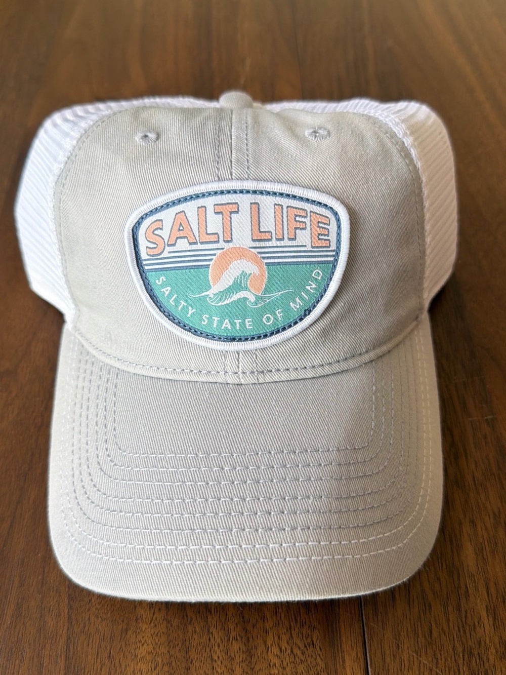 Salt Life Beige and White Trucker Hat with Pastel Patch